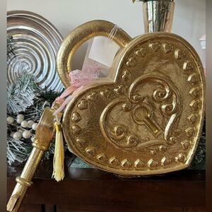 Rachel Zoe Gold Heart lock with key